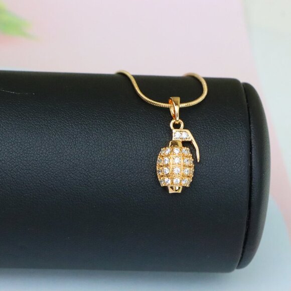 "Crystal Studded Rose Gold Grenade Pendant in Miniature Design, XPPT1860 - Picture 5 of 13